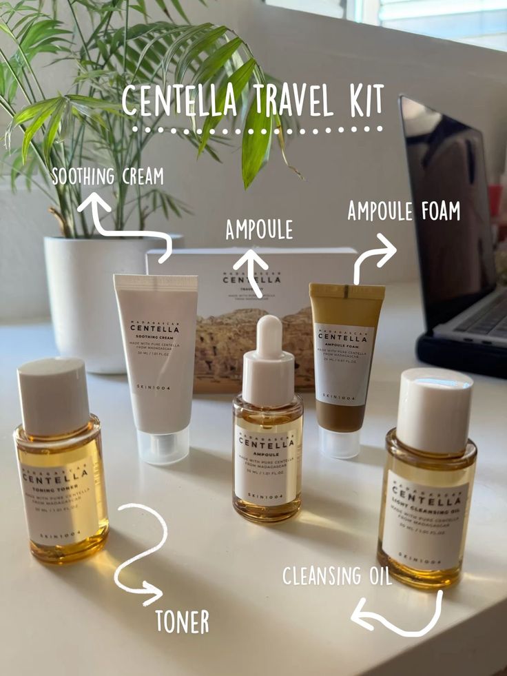 SKIN1004 Centella Cleanser, Face Serum, Toner, Soothing SkinCare Travel Set